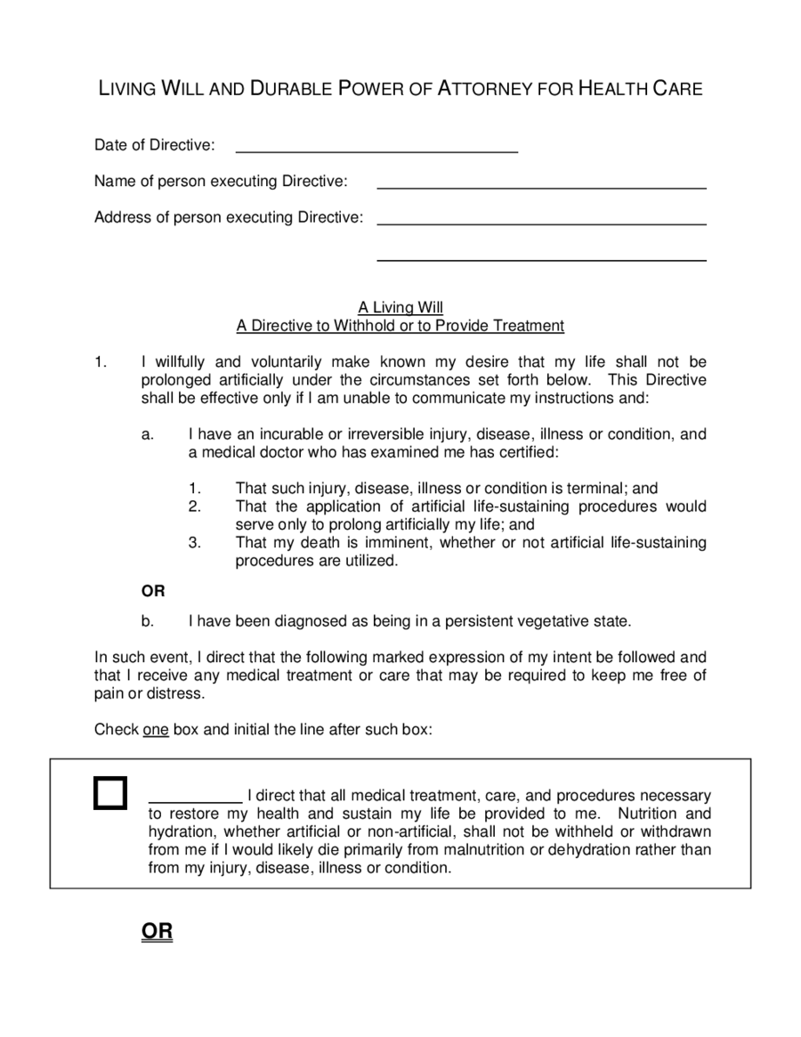 health care directive treatment instructions