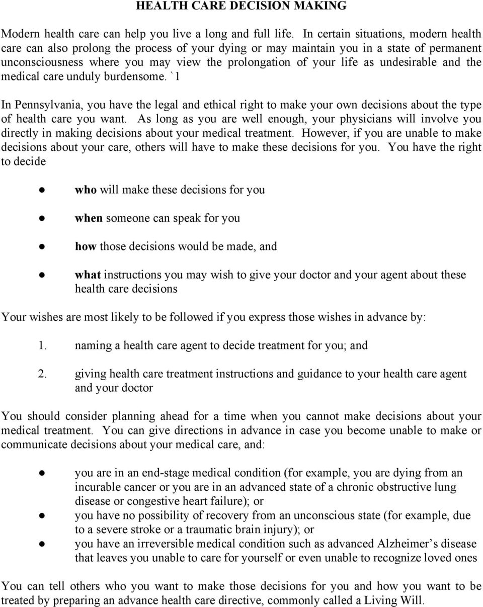 health care directive treatment instructions
